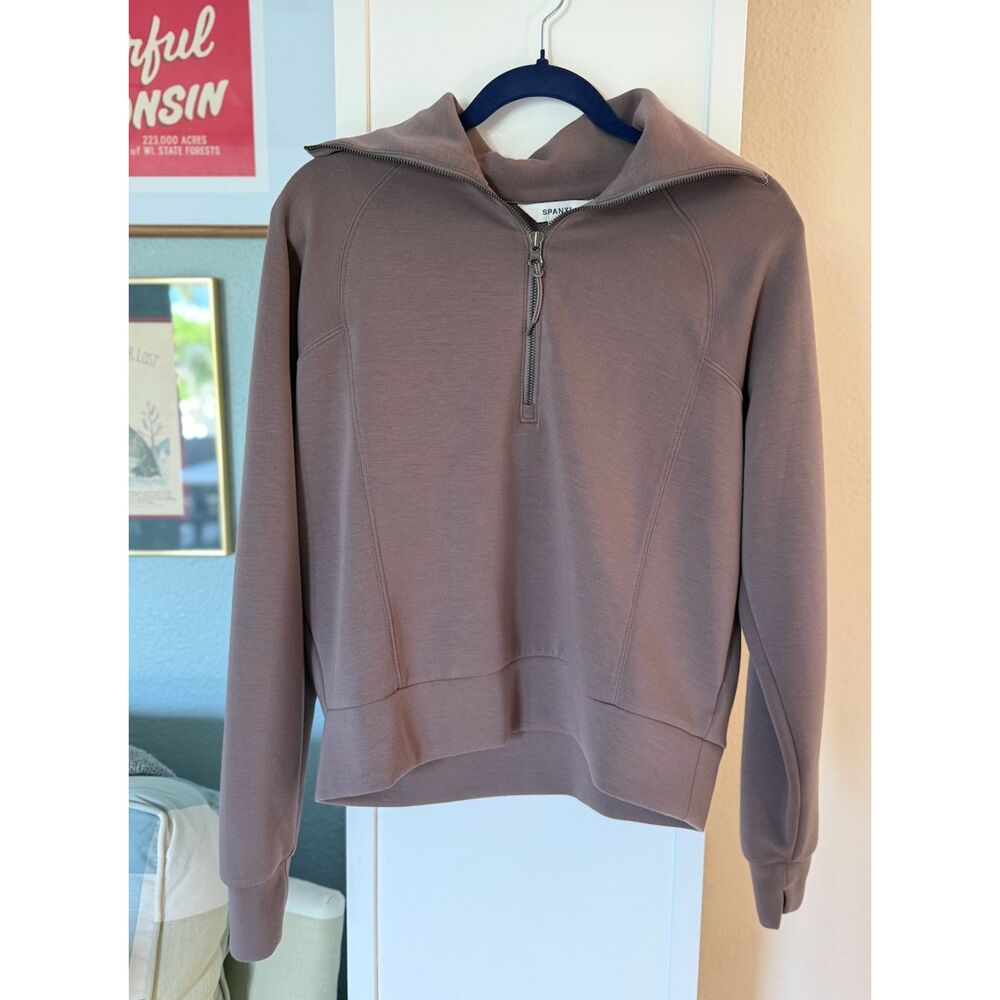 SPANX AirEssentials Half Zip sweatshirt in a taupe